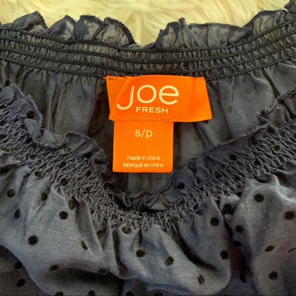 Navy Polka Dot Off the Shoulder Baby Doll Top - Picture 2 of 5